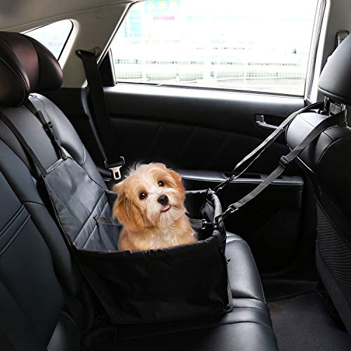 IvyLife Asiento del Coche de Seguridad para Perro y Gato Cubierta de Asiento Impermeable de Automóvil para Mascota, Funda Protector de Coche Plegable para Mascota con Cinturón de Seguridad – Negro