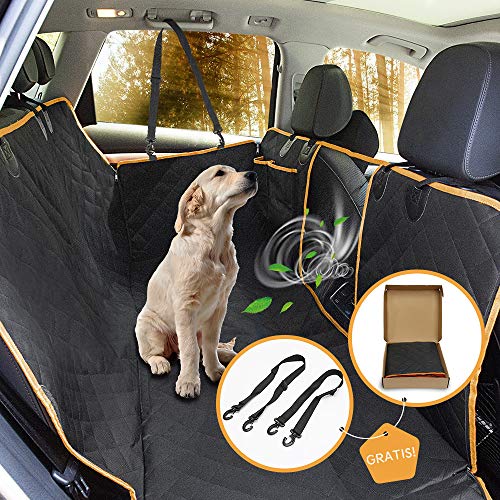 Pet-U Cubierta Asiento Coche Perro 165x130cm Funda Coche Perro Evitar pelos Impermeable y Resistente, con Rejilla Flexible Pasar Aire, Universal para SUV, Camión, Transportar y Viaje
