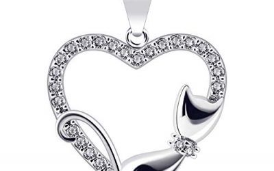 B.Catcher Corazón Collar Mujer Plata de Ley 925 Gato Colgante Navidad con Regalo Originales Cadena 45cm Longitud