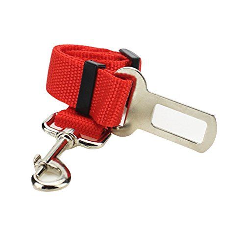 Hosaire Cinturón de Seguridad para Perros,Cinturón Ajustable de Nylon para Trasportar Mascotas de Viajes Cinturón de Perros de Asiento de Coche Color Rojo