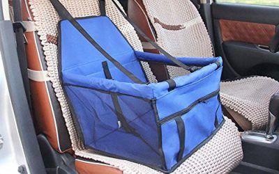 Pawaca Asiento elevador para mascotas, portátil, transpirable, para perro o gato, asiento elevador de coche con correa de seguridad y bolsillo de almacenamiento con cremallera