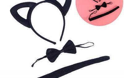 LUOEM Cat Cosplay Set – Kitty Cat Costume Cat Cat Ears Headbands Hair Band para fiesta, paquete de 3 (blanco y negro) , mascotas