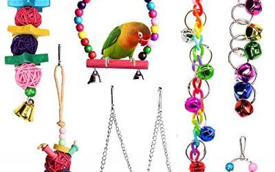 Juguetes para Pajaros, Juguete de ave Colorida para Masticar Pájaros Columpios de Juguete Juguetes, Colgar Juguetes de Jaula de Pájaros o Pequeños Periquitos Cockatiels Conure Guacamayos 7 Piezas