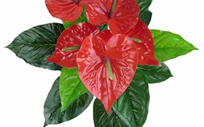 jarown Lucky de hojas de las plantas de flores artificiales Anthurium rojo artificial real Touch flores para oficina decoración del hogar