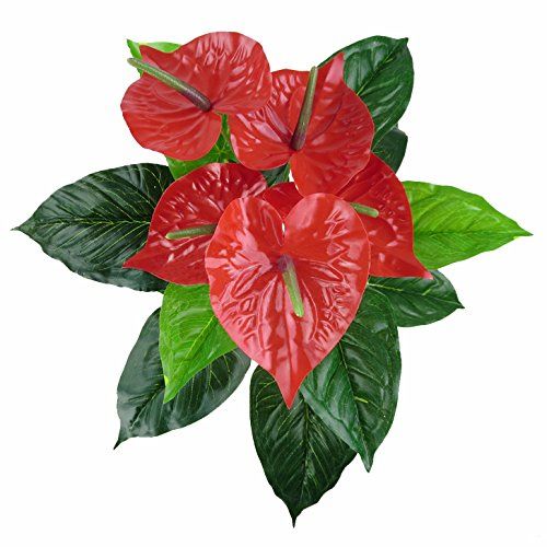 jarown Lucky de hojas de las plantas de flores artificiales Anthurium rojo artificial real Touch flores para oficina decoración del hogar