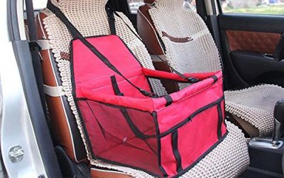 Pawaca Asiento elevador para mascotas, portátil, transpirable, para perro o gato, asiento elevador de coche con correa de seguridad y bolsillo de almacenamiento con cremallera