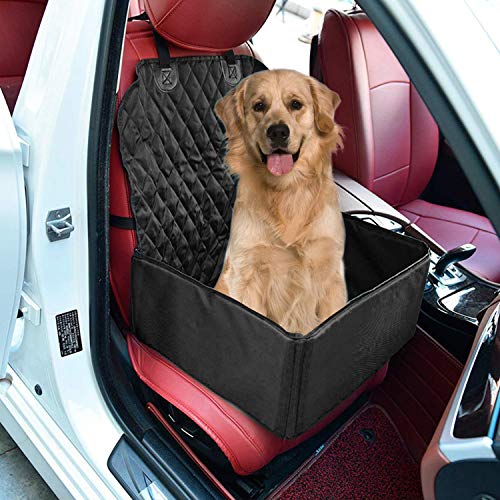 JIOUDI Protector de Asiento de Coche para Mascota Perro Gato Asiento Cubierto Caja de Transporte 2 en 1 Funda Impermeable y Resistente (Negro)