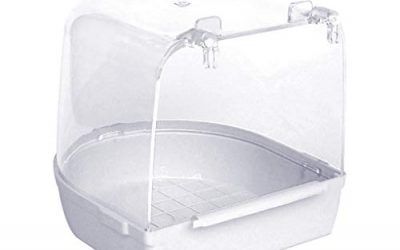 Regard Las Aves de bañera Ducha de la Caja del Loro de Limpieza Baño de Aves de Jaula de pájaros bañera de hidromasaje Colgantes Suministros Jaula para Mascotas Lavar, Blanco, 13,5 x 14 x 14cm