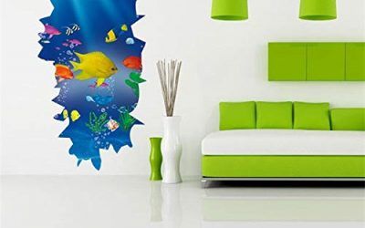 3D Underwater World Ocean Animal Underwater Fishs Baño Cocina Pegatinas de pared para habitaciones de niños Acuario Nursery Room Decor 60×30 cm
