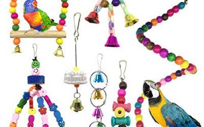 Juguetes para Pájaros, PietyPet 8 Piezas Pájaros Juguetes con Campanas, Escalera de madera, Colorido Columpio Juguetes, Hamaca de Madera, Que cuelga la Perca Juguete para Pájaros, Loros