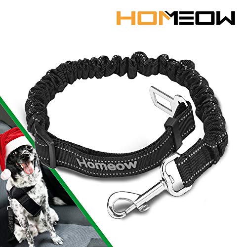 HOMEOW Cinturón Perro Coche de Seguridad Transportar Mascotas Gato para Viaje Multifunción Cinturón Ajustable elástico de Nylon Negro