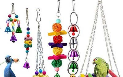 Hihey Bird Loros Juguetes Colgando Bell Pet Jaula de Aves Hamaca Columpio Colgando de Juguete para Periquitos Pequeños Guacamayos Loros Amor Aves Finches 6 unids