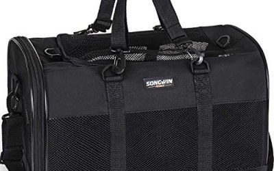 Songwin Trasportin Gato Grande Trasportines Perro Bolsa de Tela Transporte para Gato y Animales Viaje Bolso para Coche (negro,L)