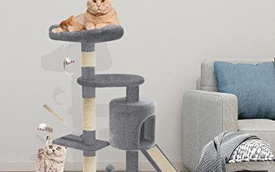 VOUNOT Árbol Rascadores para Gatos con Plataformas y Refugios, 115cm, Gris