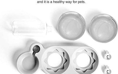 Cuenco del Gato Doble Tazón,15°Inclinación Tazón de Alimentación para Gatos,Comederos Gatos Elevado 3 en 1 con Bebedero Automático,Antideslizante, Se Puede Utilizar para Gatos y Cachorros (Gris)