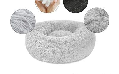Cama Perro Gato Antiestres Pequeño – Cama Relax Redonda Relajante para Perros Gatos Calentitas Lavable Invierno, Camas para Perritos Pequeños (M-50cm, Gris Claro)