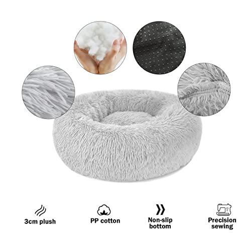Cama Perro Gato Antiestres Pequeño – Cama Relax Redonda Relajante para Perros Gatos Calentitas Lavable Invierno, Camas para Perritos Pequeños (M-50cm, Gris Claro)