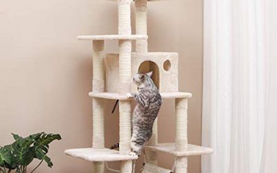 FEANDREA Árbol para Gatos, Rascador con Nidos, Hamaca, Plataformas y Bolas de Juego, 154 cm, Colores Opcionales, Beige PCT86M