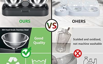 PewinGo Comedero para Perros Gato Mascotas de Acero Inoxidable 800ml con 0°y 15°Ángulo Ajustable, Base de Silicona Antideslizante Comederos para Gatos