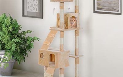 Pawhut Arbol Rascador Gatos 50x50x170cm Dormir Jugar Centro Actividades Arañar Gris NUE (Beige)