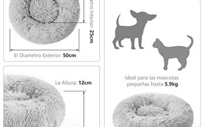 rabbitgoo Cama Gato Perro Antiestres, Cama para Gatos Relajante Cama de Gato con Felpa Suave, Cama Mascota para Dormir Mejor, Antideslizante, Lavable a Máquina (50x50x12cm, Gris Ligero)