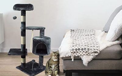 Mobiclinic, Rascador árbol para Gato, Modelo Silvestre, Mediano, para Escalar, 3 Alturas, Soporta hasta 10 kg, con Plataformas y refugios, Juguete Desestresante, Cuerda de sisal, Gris