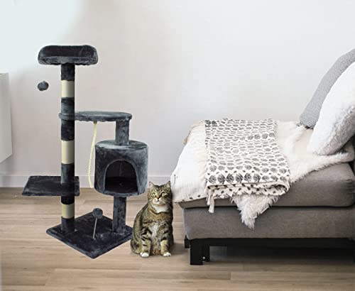 Mobiclinic, Rascador árbol para Gato, Modelo Silvestre, Mediano, para Escalar, 3 Alturas, Soporta hasta 10 kg, con Plataformas y refugios, Juguete Desestresante, Cuerda de sisal, Gris