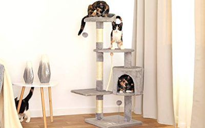 lionto by dibea Árbol rascador para Gatos Altura 112 cm Gris Claro