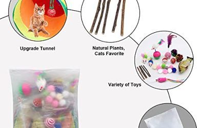 COYICOLI 28 Piezas Juguetes para Gatos,Juguete Interactivo para Gato,Juguetes para Gatos con Campanas y Plumas,Hierba gatera Túnel y Ratón,Juguete Gato con Bolsa de Almacenamiento