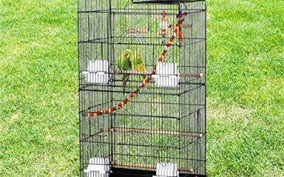 Yaheetech Jaula para Pájaros 46 x 35,5 x 99 cm con Juguetes Asa Portátil 4 Comederos 3 Perchas Jaula de Aves Canarios Jaula para Mascota