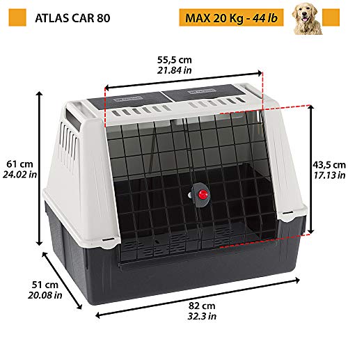 Ferplast ATLAS CAR 80 – Transportín para Perros para automóvil, Rejillas de ventilación, Compartimentos portaobjetos, Alfombrilla de Drenaje