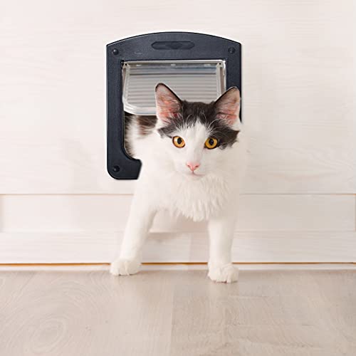 Relaxdays 10024155_46 – Puerta para Mascotas (4 vías, 22 x 20 cm, con imán, se Puede Cerrar), Color Negro