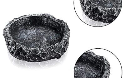 SDFAA 2 Piezas Comedero para Reptiles, Cuenco de Comida de Roca, Alimentador de Reptiles, Alimentador de Lagartos, Plato de Resina Duradero Alimentador de Lagarto para Tortuga Lagarto Camaleón Gecko