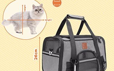 Transportadora de Gato Perro Transportin de Viaje para Mascotas Portador Diseño de Tiras Reflectantes , Correa de Hombro Ajustable y Colchón Suave