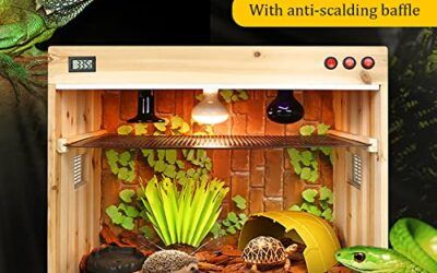PBTRM Jaula De Madera para Terrario De Reptiles, Caja De Presentación De Alimentación con Mampara Anti Escaldado, Tanque, Caja De Conejo Camaleón, Lagarto, Tortuga, Erizo,80×40×50cm