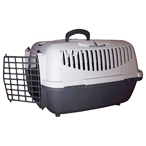 Acan Tradineur – Transportín para Perros, Gatos portátil y Transpirable 48 x 32 x 32 cm, Porta Mascotas de plástico Desmontable con asa, máximo 6 kg, Transporte de Animales, Viajes (Gris)