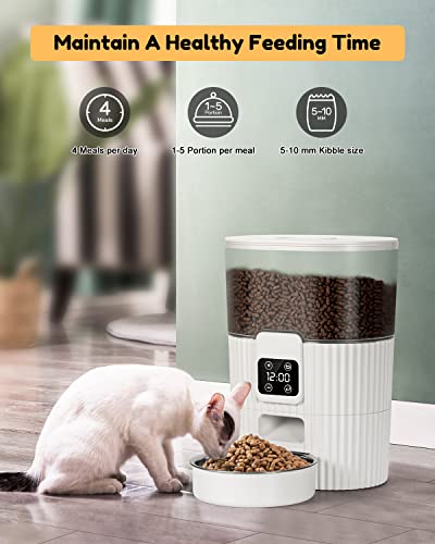 Alimentador automático para Gatos, alimentador temporizado para Gatos con Bolsa desecante para Alimentos Secos, Control de 1 a 4 Comidas por día para Mascotas pequeñas y Medianas (3 L, Blanco)