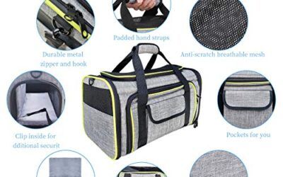 TAMOWA Transportín Perro Gato, Bolsa de Transporte para Mascotas Plegable Transpirable con Colchón Suave, Transportín Perro Pequeño Mascotas Cómodo Bolso para Transporte en Tren, 43 x 28 x 28 cm, Gris