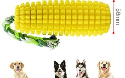 CHENEVER Juguete para perros, juguete indestructible, maíz, resistente a la mordida y juguete para morder para perros grandes y medianos 360°, cuidado dental (amarillo)
