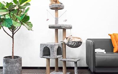 Árbol para gatos,145cm Rascador para Gatos, torre de escalada para gatos estable de varios niveles, árboles de actividades para gatos con 7 postes de sisal, 5 plataformas, 2 nidos para gatos