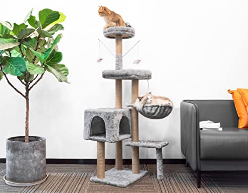 Árbol para gatos,145cm Rascador para Gatos, torre de escalada para gatos estable de varios niveles, árboles de actividades para gatos con 7 postes de sisal, 5 plataformas, 2 nidos para gatos