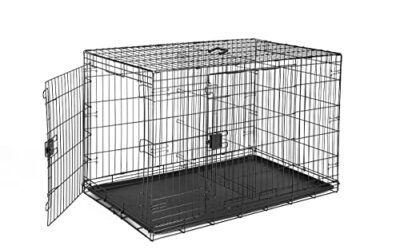 Amazon Basics – Jaula para perro de alambre metálico, plegable, con bandeja, doble puerta, 122 cm