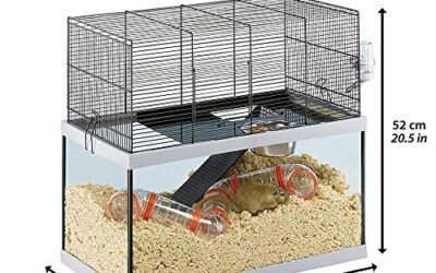 Ferplast Jaula para ratones Gabry 60 pequeños roedores, estructura en dos pisos, accesorios incluidos, depósito de cristal y rejilla metálica lacada en negro, 60 x 31,5 x 52 cm