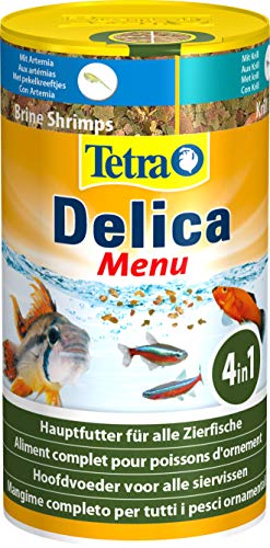 Tetra Delica Menu alimento natural – 4 tipos diferentes de alimentos animales en cámaras individuales (artemia, krill, camarones, moscas de agua), snacks naturales para peces ornamentales, lata 100 ml